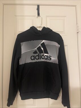 adidas Black Crewneck Hoodie with White Wave Logo